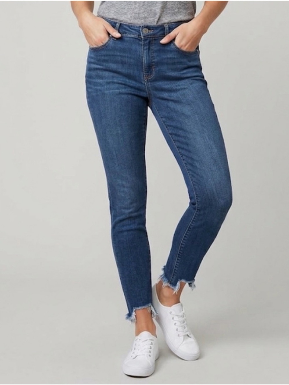 LOFT Dark Blue Ankle Modern Skinny Jeans with Frayed Hem, Petite 2